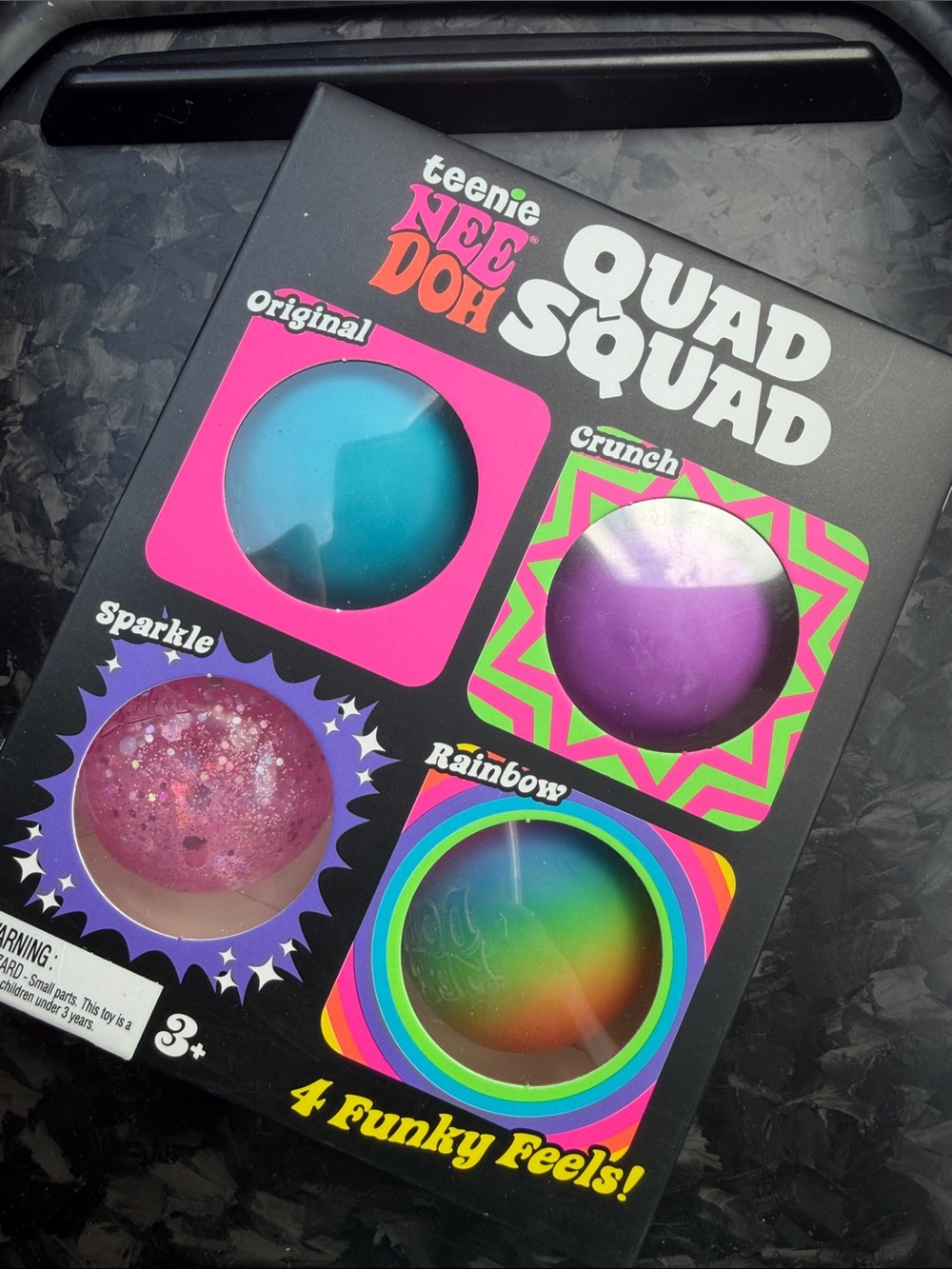 Quad Squad - 4 Pack Kids Sensory Squishy Balls (Blue, Purple, Pink, Rainbow)